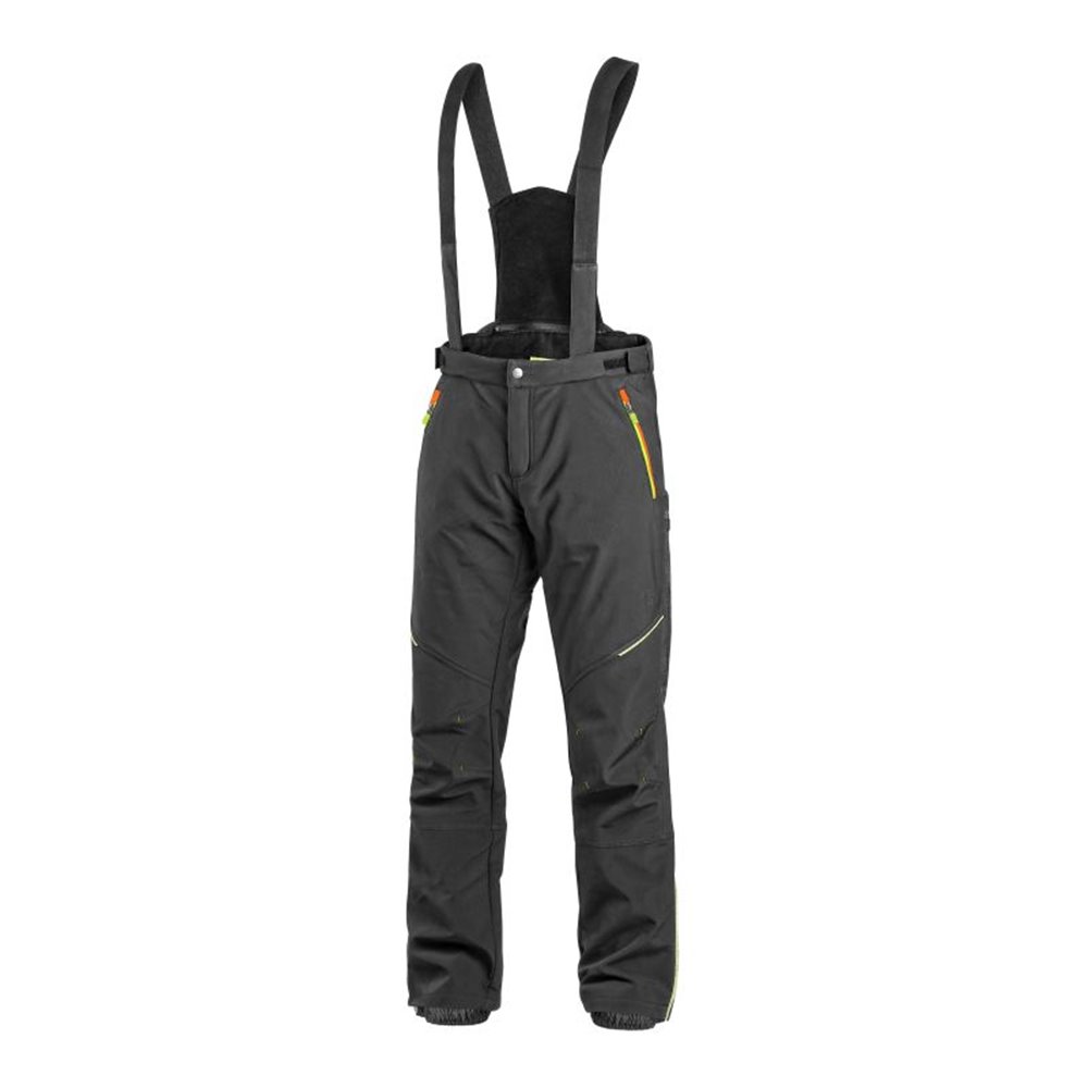 Spodnie CXS TRENTON, męskie, softshell, zimowe, kolor czarny, HV żółte/pomarańczowe elementy