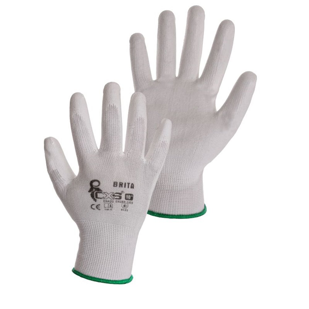 Rękawice CXS BRITA, powlekane w połowie, poliuretan, kolor biały